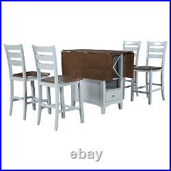 5-Piece Dining Table Set WithDining Chairs Storage Cabinet For Small Places New