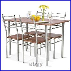 5 Piece Dining Table Set Wood Metal Kitchen Breakfast Furniture with4 Chair Walnut