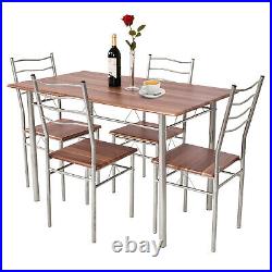 5 Piece Dining Table Set Wood Metal Kitchen Breakfast Furniture with4 Chair Walnut