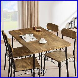5-Piece Dining Table Set Wood Metal Table & 4 Chairs Kitchen Breakfast Dinette