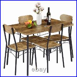 5-Piece Dining Table Set Wood Metal Table & 4 Chairs Kitchen Breakfast Dinette