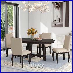 5-Piece Dining Table Set Wood Round Extendable Dining Table and 4 Dining Chairs