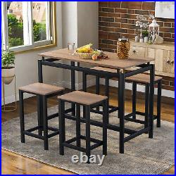 5-Piece Dining Table Set Wood and Metal Kitchen Pub Table Dining Table with4 Chair