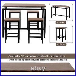 5-Piece Dining Table Set Wood and Metal Kitchen Pub Table Dining Table with4 Chair