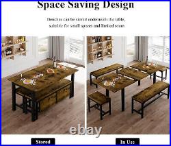 5-Piece Dining Table Set for 4-8 People, 63 Extendable Kitchen Table Set with 2