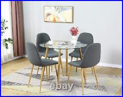 5 Piece Dining Table Set for 4 Chair Glass Metal Kitchen Set Breakfast Furniture