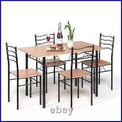 5 Piece Dining Table Set with 4 Chairs Wood Metal Kitchen Breakfast Furniture