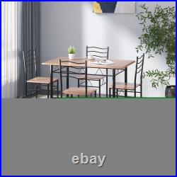 5 Piece Dining Table Set with 4 Chairs Wood Metal Kitchen Breakfast Furniture