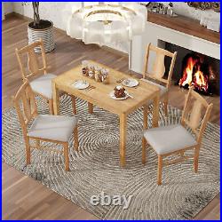 5-Piece Dining Table Set with 4 Upholstered Chairs Rubberwood Kitchen Dining Set