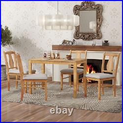 5-Piece Dining Table Set with 4 Upholstered Chairs Rubberwood Kitchen Dining Set
