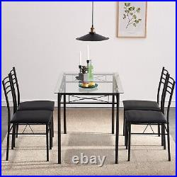 5 Piece Dining Table and Chairs Set Glass Metal Home Kitchen Breakfast Furniture