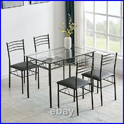 5 Piece Dining Table and Chairs Set Glass Metal Home Kitchen Breakfast Furniture