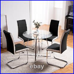 5 Piece Home Dining Table Glass Coffee Table and 4 Chairs Breakfast Furniture