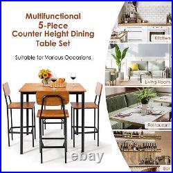 5-Piece Industrial Dining Table Set with Counter Height Table & 4 Bar Stools