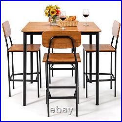 5-Piece Industrial Dining Table Set with Counter Height Table & 4 Bar Stools