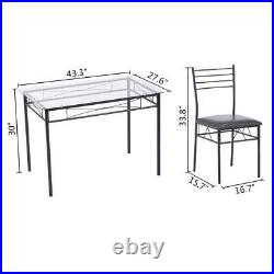 5 Piece Metal Dining Table with4 Chairs Wood Kitchen Dining Room Black/Silver