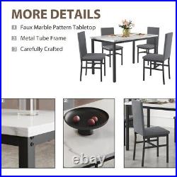 5 Piece Modern Dining Room Table Set-Gray Velvet- Faux Marble Pattern Rectangle