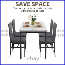 5 Piece Modern Dining Room Table Set-Gray Velvet- Faux Marble Pattern Rectangle