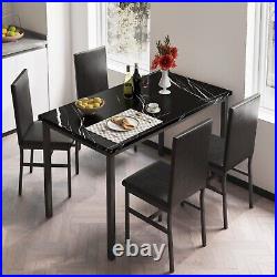 5 Piece Modern Dining Table Set, Faux Marble Tabletop, 4 Chairs
