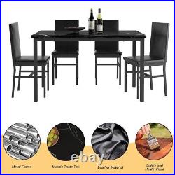 5 Piece Modern Dining Table Set, Faux Marble Tabletop, 4 Chairs