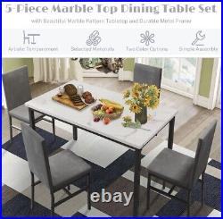 5- Piece Modern Dining Table Set With Marble Velvet Chairs
