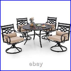 5-Piece Patio Dining Set Metal Round Table & Swivel Chairs Outdoor Furniture Set