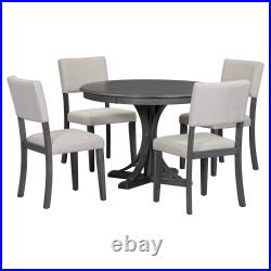 5-Piece Retro Round Dining Table Set With 4 Upholstered Chairs For Dining Room