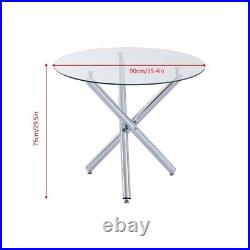 5-Piece Round Dining Table Set for 4 Glass Table & 4 Rattan Chairs Dining Room