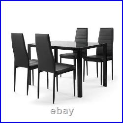 5 Piece Set 1 Dining Table 4 Chairs Tempered Glass Table Room Kitchen Breakfast