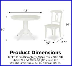 5 Piece White Dining Set 4 Chairs Round Table Wood Kitchen Breakfast Furniture