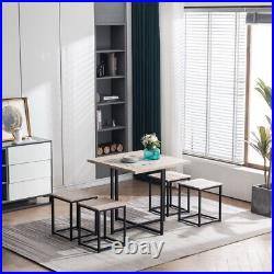 5 Piece/set Dining Table PVC Table and 4 Stools Dark Oak Color & Black