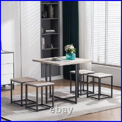 5 Piece/set Dining Table PVC Table and 4 Stools Dark Oak Color & Black