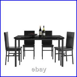 5 Pieces Dining Set 5-Piece Kitchen Table with Marble Top, 4 Durable black faux