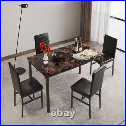 5 Pieces Dining Set 5-Piece Kitchen Table with Marble Top, 4 Durable dark brown