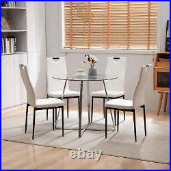 5 Pieces Dining Table Set for 4, Round Glass Dining Table and PU Leather Chairs