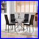 5 Pieces Dining Table Set for 4, Round Glass Dining Table and PU Leather Chairs