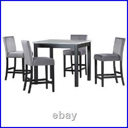 5-piece Counter Height Dining Table Set with Faux Table and 4Upholstered Chairs