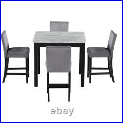 5-piece Counter Height Dining Table Set with Faux Table and 4Upholstered Chairs