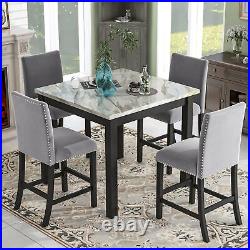 5-piece Counter Height Dining Table Set with One Faux Marble Dining Table and