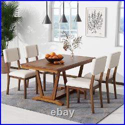 5-piece Dining Table Set 59in Wood Dining Table with 4 Upholstered Chair, Walnut