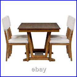 5-piece Dining Table Set 59in Wood Dining Table with 4 Upholstered Chair, Walnut