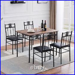 5-piece Dining Table Set Kitchen Furniture Chair Seat Wooden Table Metal Seat
