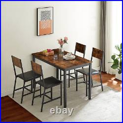 5-piece Dining Table and Chair Set Upholstered Brown Wood Grain Top Metal Frame