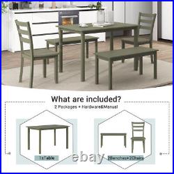 5-piece Wooden Dining Set Kitchen Table with 2 Dining Chairs and 2 Benches