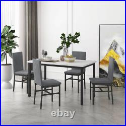 5-piece dining table set with faux marble tabletop and 4 durable gray velvet