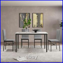 5-piece dining table set with faux marble tabletop and 4 durable gray velvet