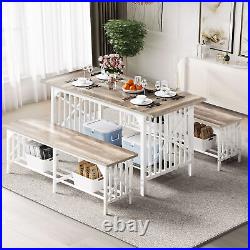 63 3-Piece Dining Table Set for 4-6 Kitchen Table Set with 2 Dining Benches