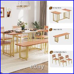 63 6 Piece Dining Table Set for 6-8 Kitchen Breakfast Dinette withBench &Chairs