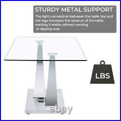 63 Dining Set of 5 PC, 1 Tempered Glass Dining Table w Silver Base+4 Gray Chair