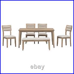 6 Piece Dining Room Set for 6 Rectangle Table 4 Upholstered Chairs and Bench